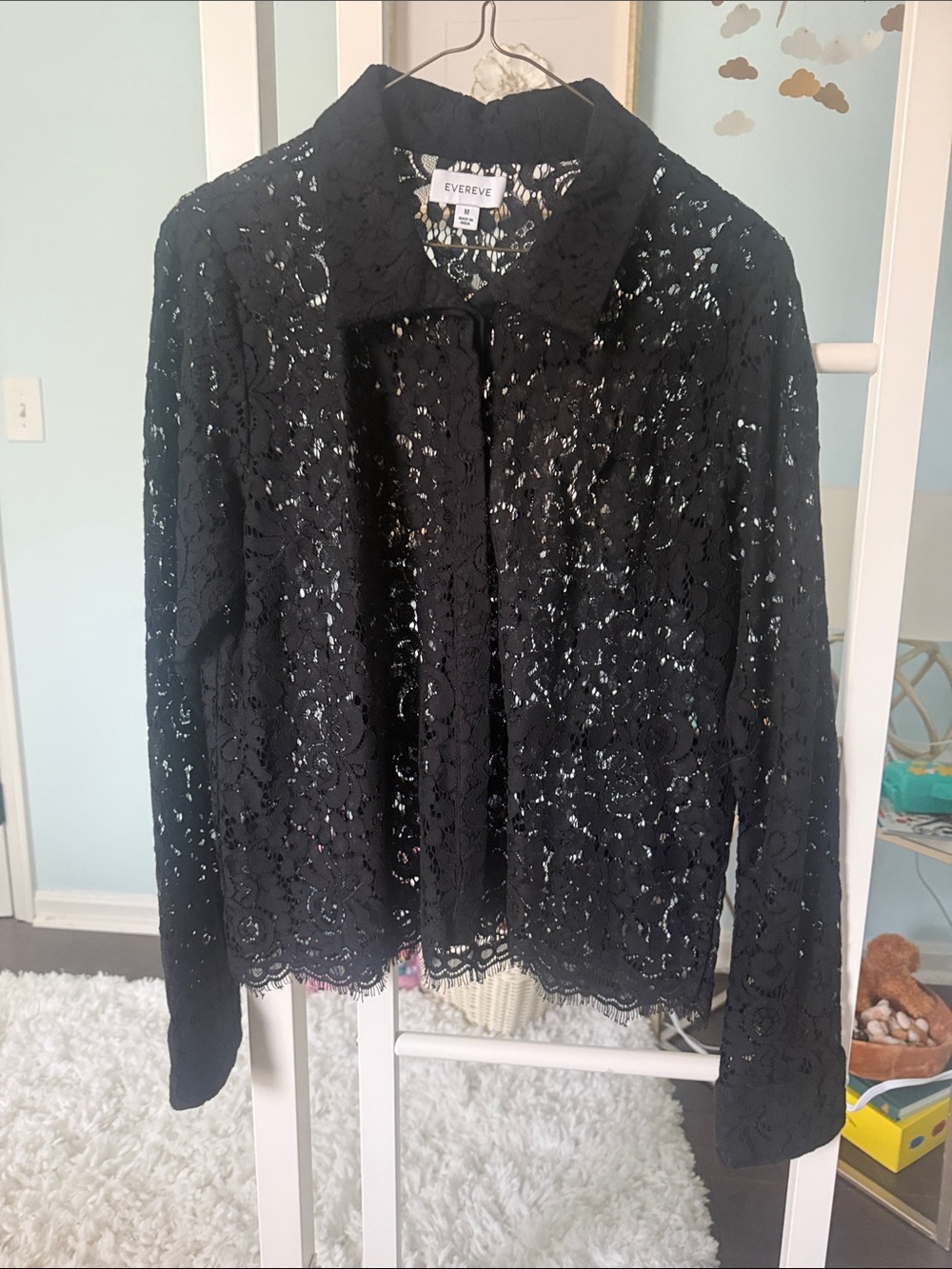 Evereve Black Lace Button-Up shirt